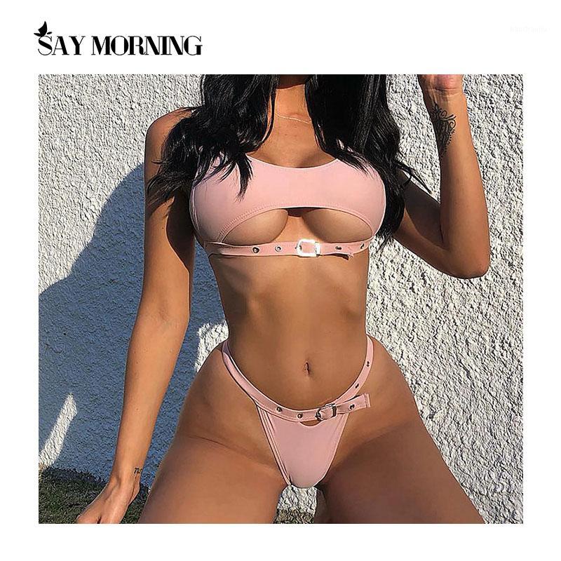 

SAY MORNING 2020 Push Up Bikinis Sexy Women Swimsuit Solid Female Swimwear Black Thong Bikini Set Mujer Bathing Suit Beachwear1