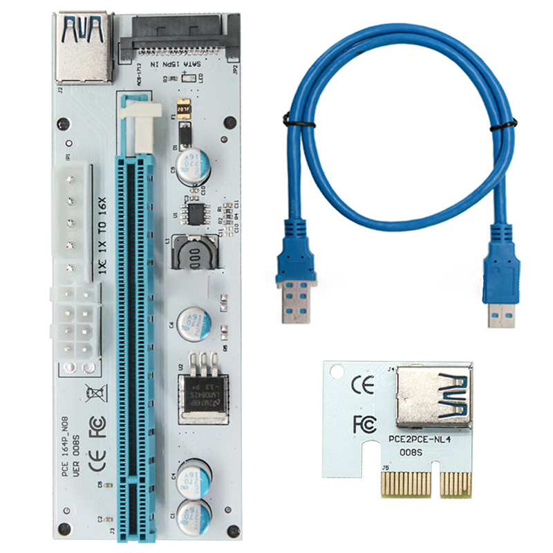 USB3.0 Ver 008S PCI-E PCI E Riser Express 1X 4 x 8 x 16xエクステンダライザーアダプタカードSATA 15ピンから6ピンの電源ケーブル
