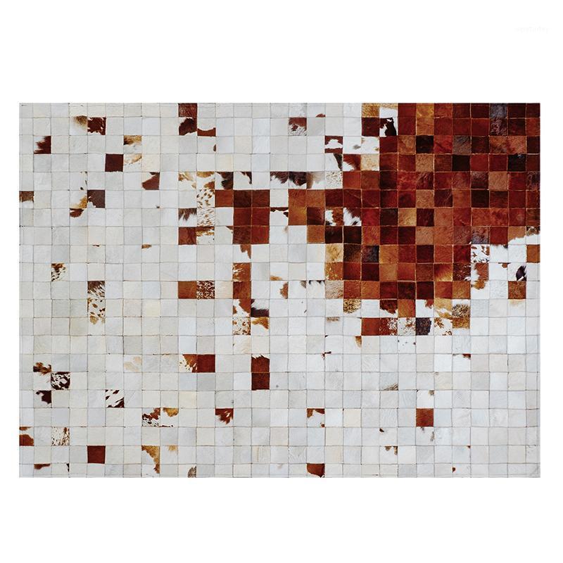 

American style handmade cowhide seamed plaid carpet, natural cow skin fur carpet for living room decoration office carpet1, As picture