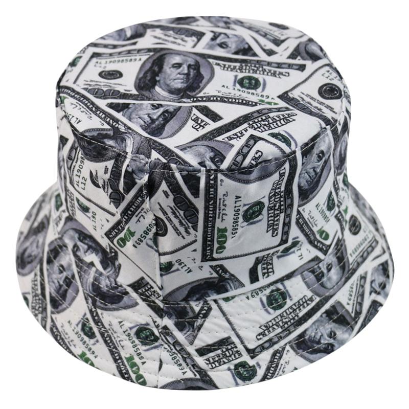 

Outdoor Foldable Sun Protection Sunshade Beach Double Sided Summer Reversible Bucket Hat Daily Portable Dollar Print Black