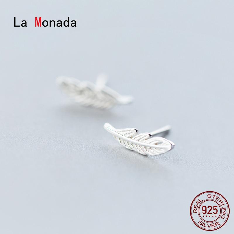 

Stud La Monada Cute Feather Earings Studs 925 Sterling Silver Fine Jewelry Minimalist Earrings For Women Korean