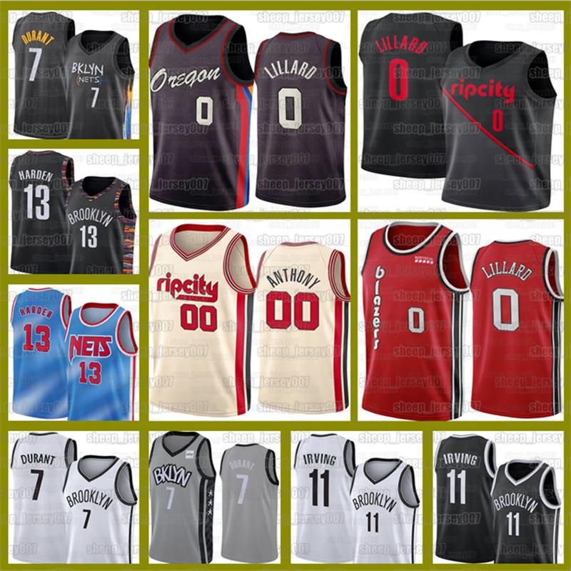 

Kyrie Damian Kevin 0 Lillard 7 Durant Basketball 11 Irving Blazers Jerseys Brooklyn Nets New Black 72 Biggie 2021 00 Anthony, Black;red