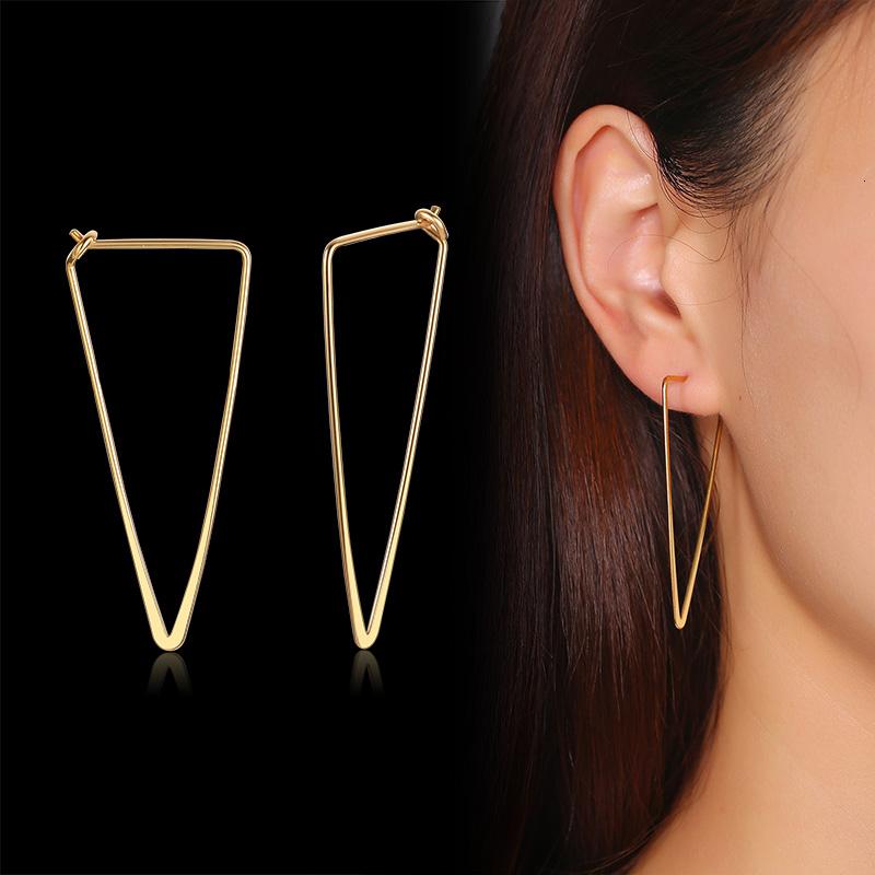 

Golden Big Triangle Hoop Earrings For Women Fashion Geometric Simple Statement Fashion Girls Lady Earrings