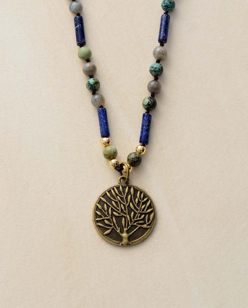 

Vintage Tree Pendant Women Necklace African Turuoise Jaspers Beaded Lariat Necklace Unique Handmade Art Deco Jewelry Wholesale