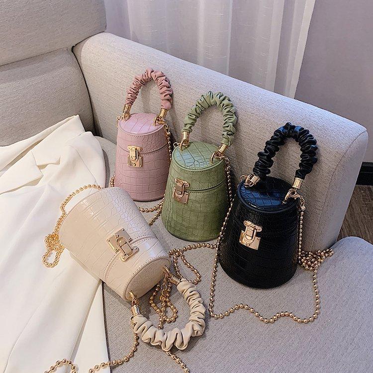 

Niche design bucket bag women's bag new 2021 Messenger Shoulder stone pattern versatile Chain Handbag, Black