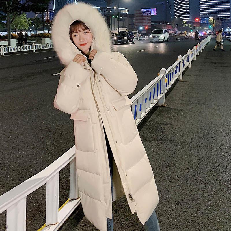 

Medium-long Style Parkas Women Solid Long Sleeve Big Pocket Zipper Womens Outwear Chic Thick Hooded Ulzzang Casual Fashion Loose, Beige