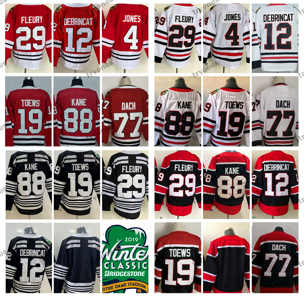 

2021 Reverse Retro Hockey Jerseys 19 Jonathan Toews (C) 88 Patrick Kane 12 Alex DeBrincat 29 Marc-Andre Fleury 77 Kirby Dach 4 Seth Jones Jersey Mens Winter Classic Shirts, White