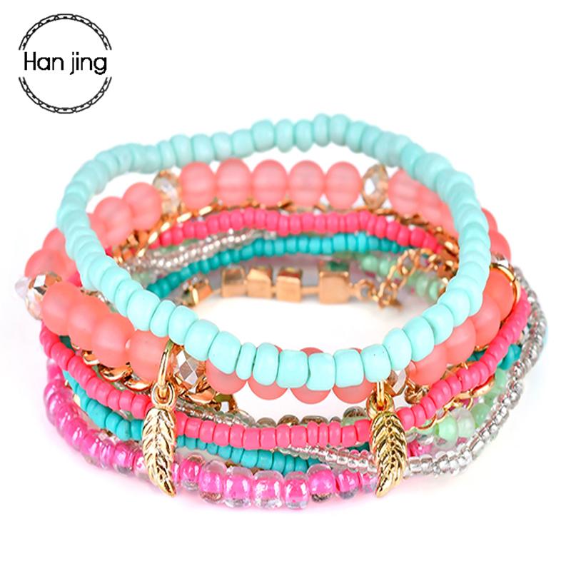 

Bohemia Jewelry of Multilayer Elastic Weave Set Beads Bracelets & Bangles For Women With Leaf Tassel Charm Wrap Bracelet Pulsera