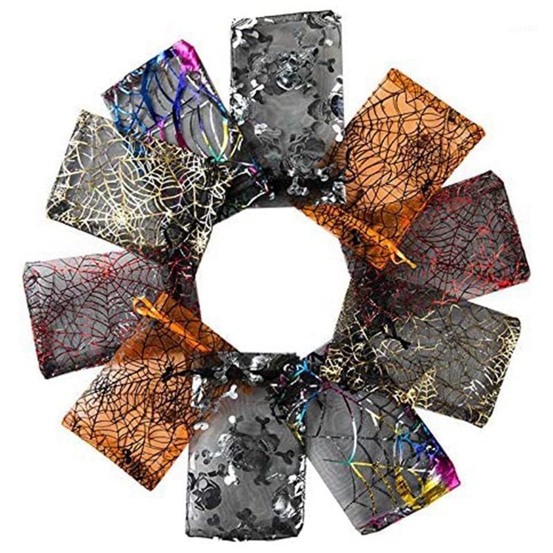 

100Pcs Christmas Candy Hot Stamping Gauze Bag 10X15CM Halloween Gift Storage Drawstring Bag Organza Ornament Gauze1