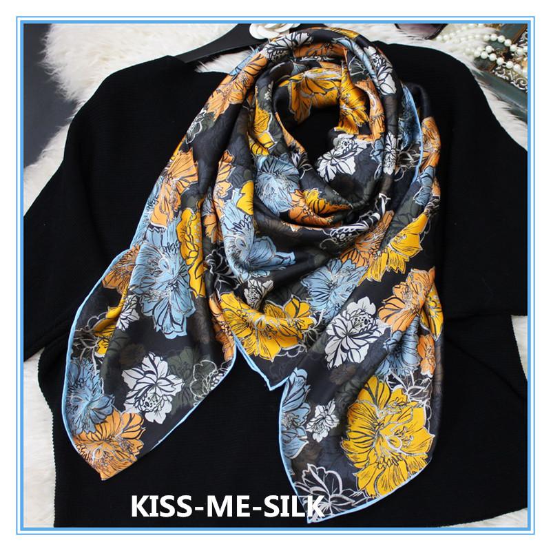 

KMS Sweet Falling Flowers Silk Square Scarf Shawl Mulberry-Silk Wild Shawl Scarf for Girl Lady Women 106*106cm/65g