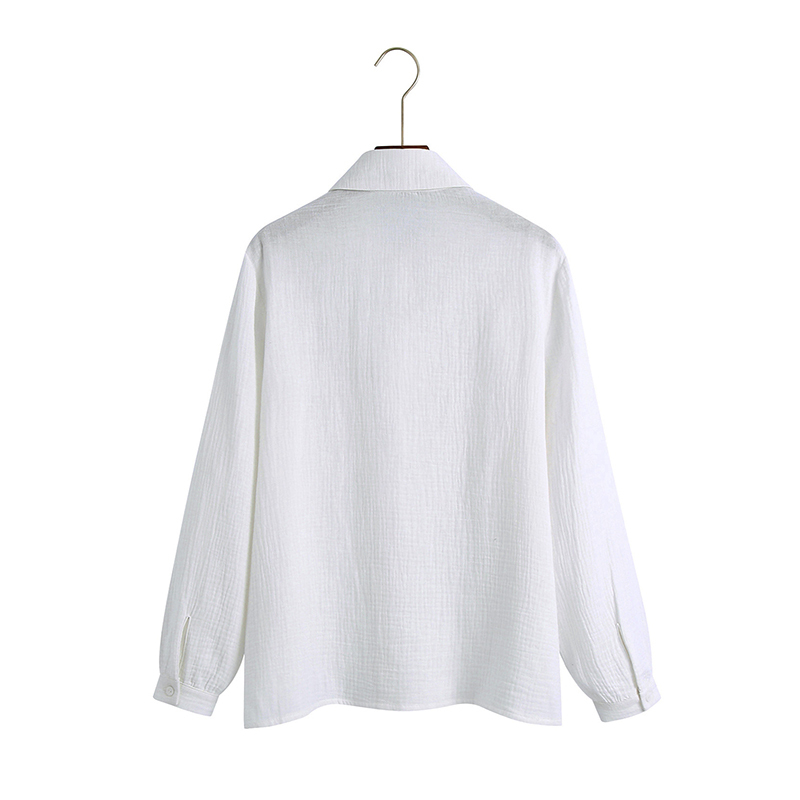 

2021 New Shirts and Blouses Long Sleeve Spring Ladies Flower Embroidery Hollow Out Tops for Women Qswt, White