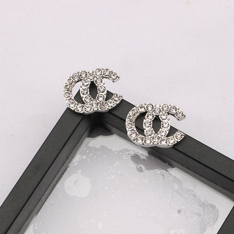 

Fashion Small 18K Gold Plated Letters Stud 925 Silver Luxury Brand Designers Geometric Famous Women Round Crystal Rhinestone Pearl Earring