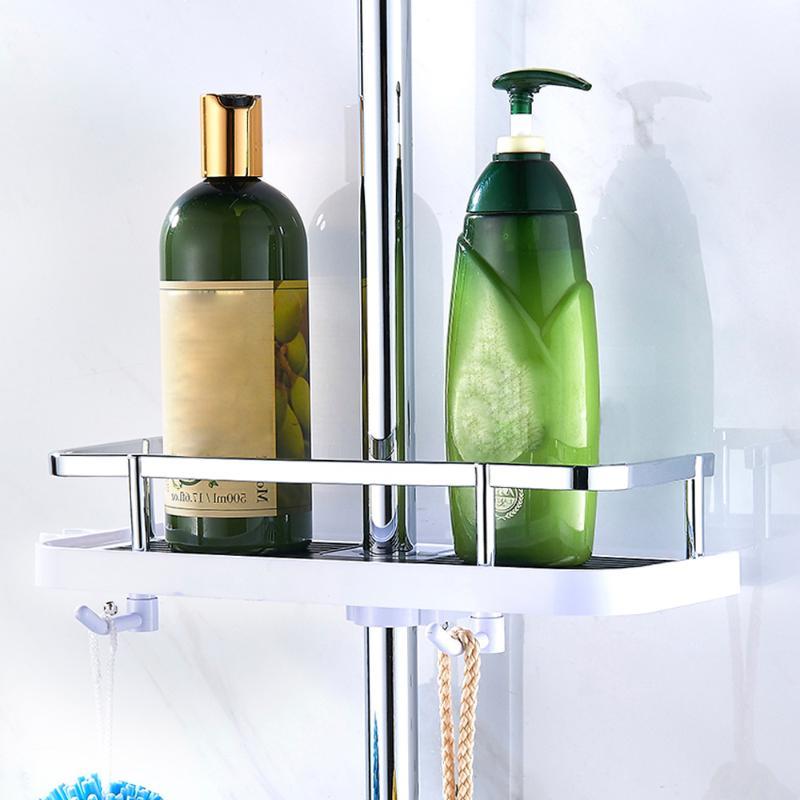 

Bathroom Shower Tray Lift Rod Shower Head Bracket Pole Storage Rack Holder Organizer Shampoo Towel Shelf Single Tier Home1
