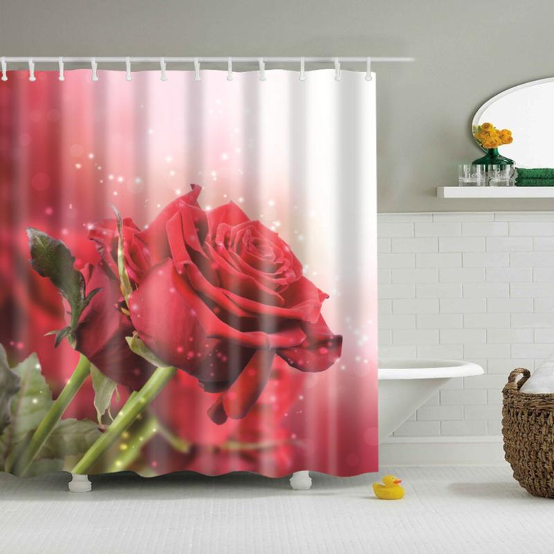 

Red Rose Plants indoor Flowers shower curtain 3d Bath Single Printing Waterproof Polyester for bathroom Decor large 180x200cm