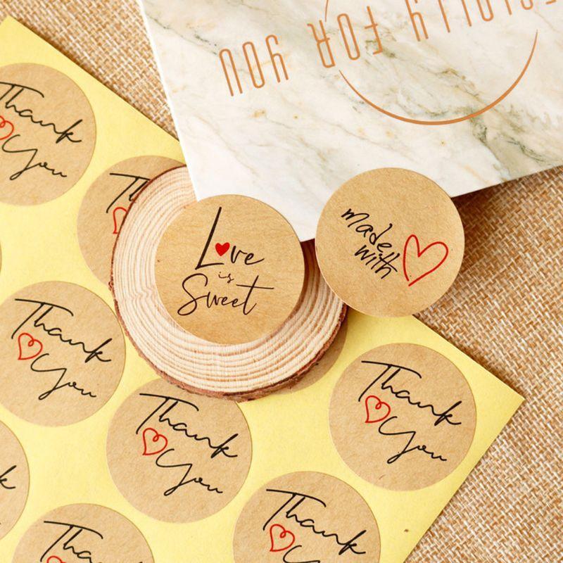 

50pcs Kraft Paper Bag with 60pcs Thank You Round Label Stickers for Candy Package Gift Bags Wedding Party Favors Suplies1