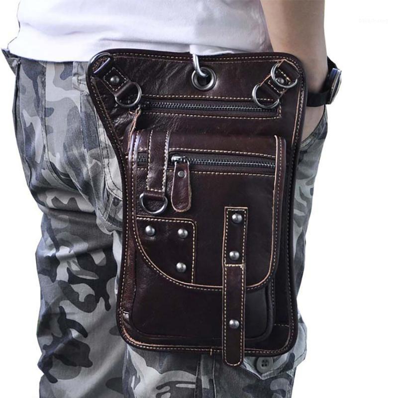 

Oil Wax Genuine Leather Shoulder Messenger Fanny Bags Men Motorcycle Rider Punk Rock High Quality Hook Belt Waist Pack Bag1, Sky blue