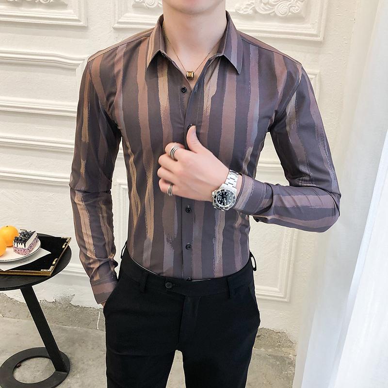 

British Style Business Long-sleeved Shirt 2021 Spring Men's Striped Shirt Slim-fit Formal Wear Wrinkle-free Men's Clothing, As photo show