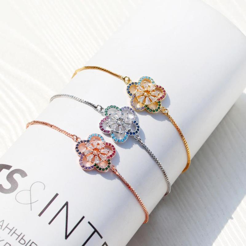 

New 2020 Gentle ladies fashion bracelet gold color silver color copper chain copper inlaid zircon decoration adjustable bracelet