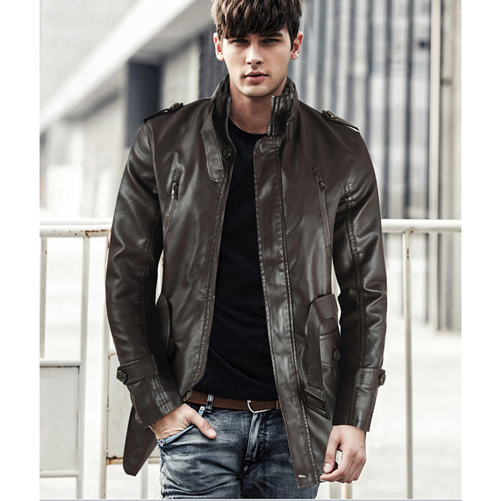 

Male Hot Winter Velo Plutonium Men's Fashionable Retro-neck Leather Jacket Nne7, Brown