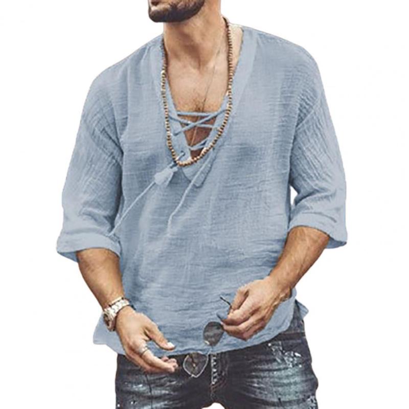 

Men's T-Shirts Mens Casual V-Neck Drawstring T-shirt Solid Color Men Shirt Lightweight Front Lace Up Half Sleeve 2022 Male Clothing, White;black