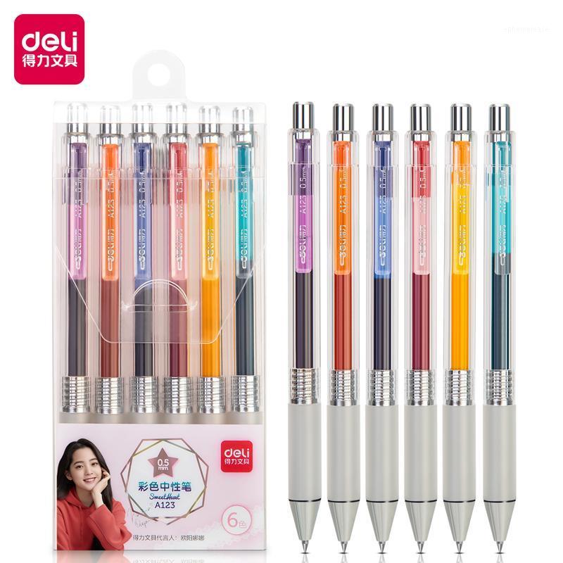 

Deli Colored Gel Pens Set 0.5mm 6 colors Student Writing Pen Retractable Cute Fashion School Office Stationery Gel Ink Pen A1231