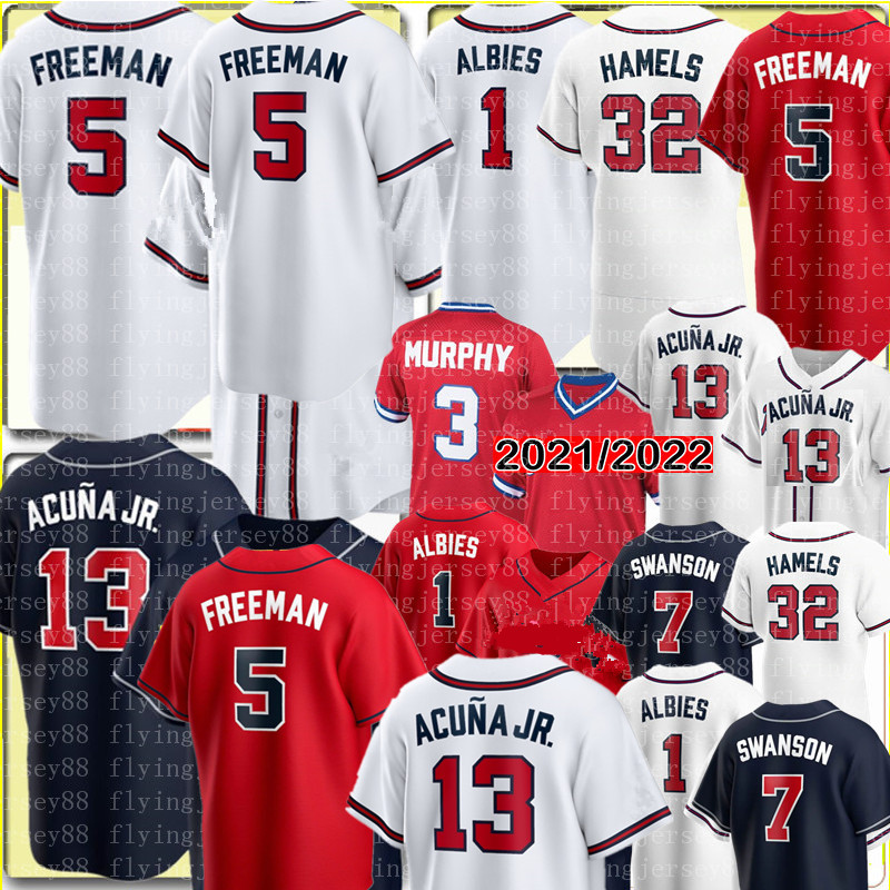 

13 Ronald Acuña Jr. Acuna Jr. Jersey 27 Austin Riley 28 Matt Olson 1 Ozzie Albies Baseball Jerseys Dansby Swanson Will Smith Max Fried Cole Hamels Jorge Soler, Flex base men {m-xxxl}