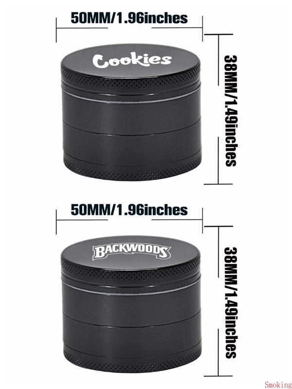 

BACKWOODS Cookies Metal Zinc Alloy Smoking Herb 50mm 4 Parts Layers Tobacco Cigarette Black Grinders Spice Tray Crusher Herbal Miller DHL