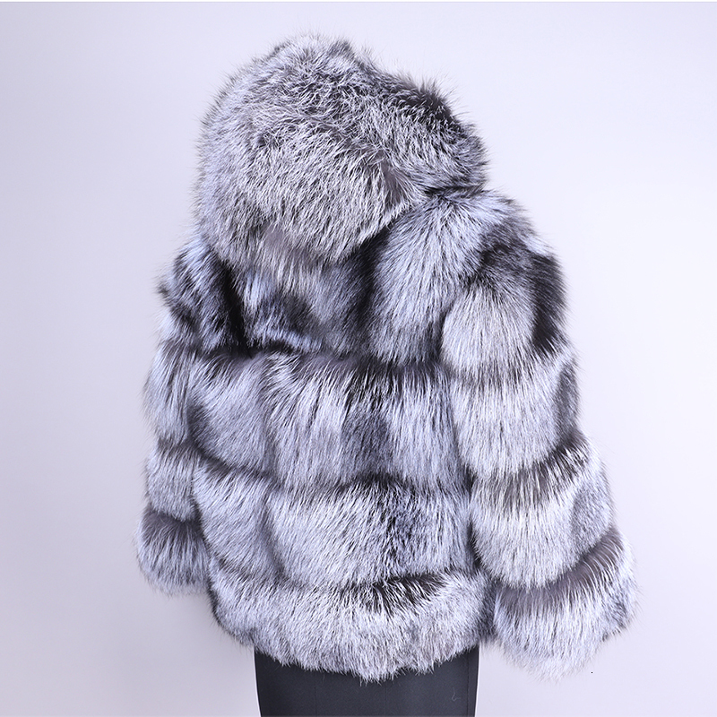 

2021 Women Winter New Real Fox Fur Hoodie Thick Coat Sew Leather Jacket DTGX
