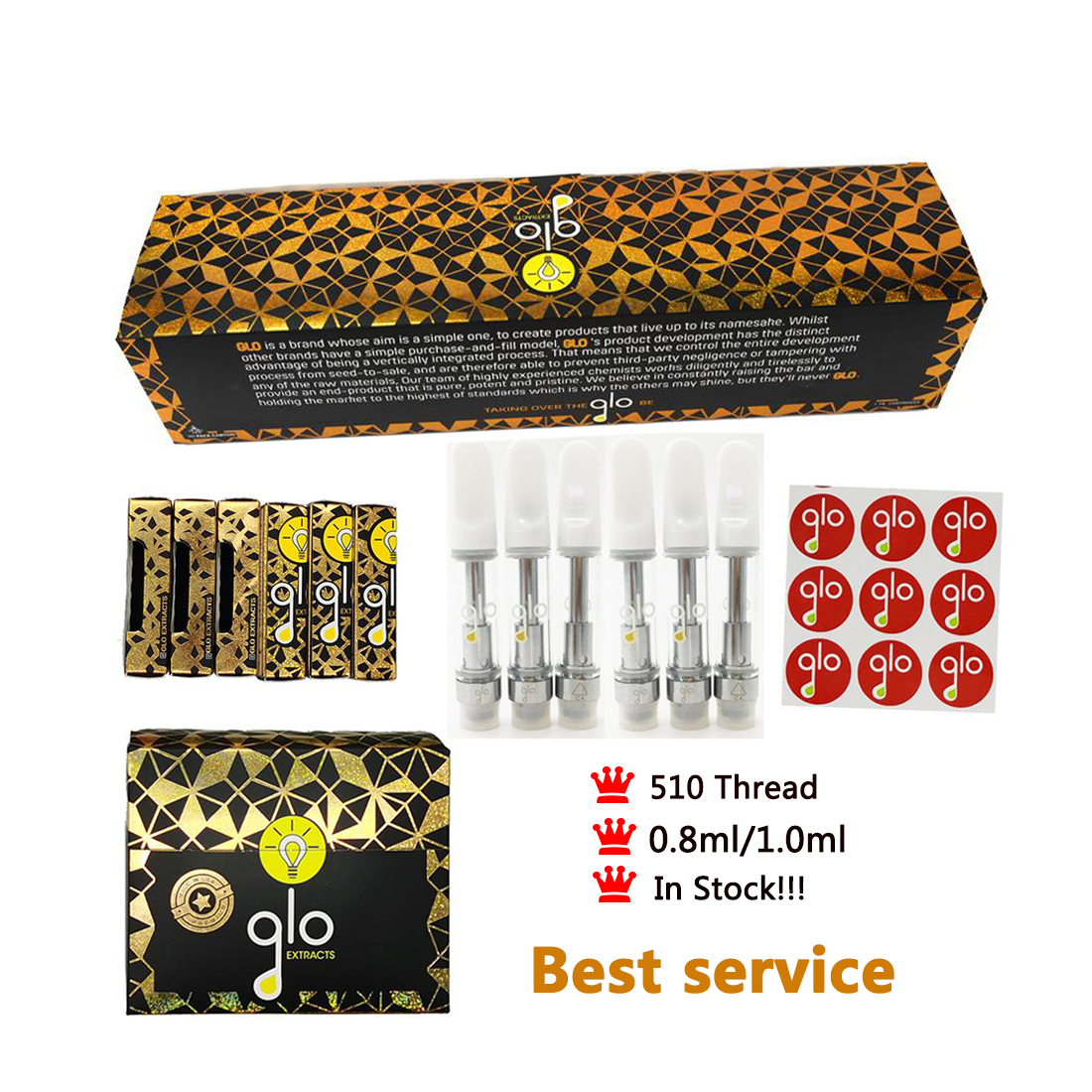 

GLO Extracts Cartridge 510 Thread Ceramic Coil Oil 0.8ml 1ml Cartridge Ceramic Tip Smoking Glass Tank Atomizer E Cigarette Vaporizer Carts