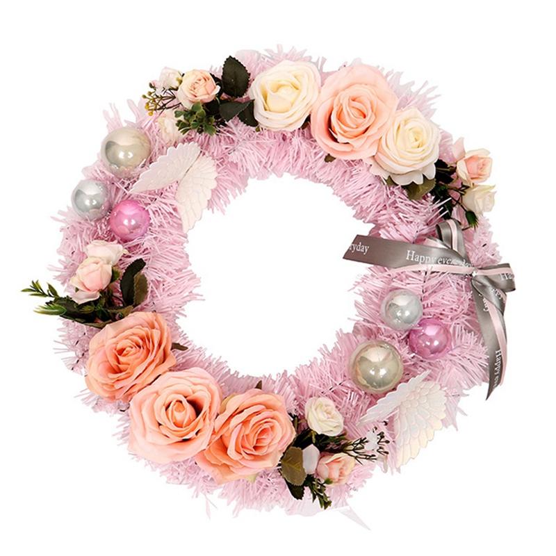 

Rose Flower Wreath Pine Wreath for Front Door, Window, Wall, Wedding, Fireplace, Home Decoration, Pink