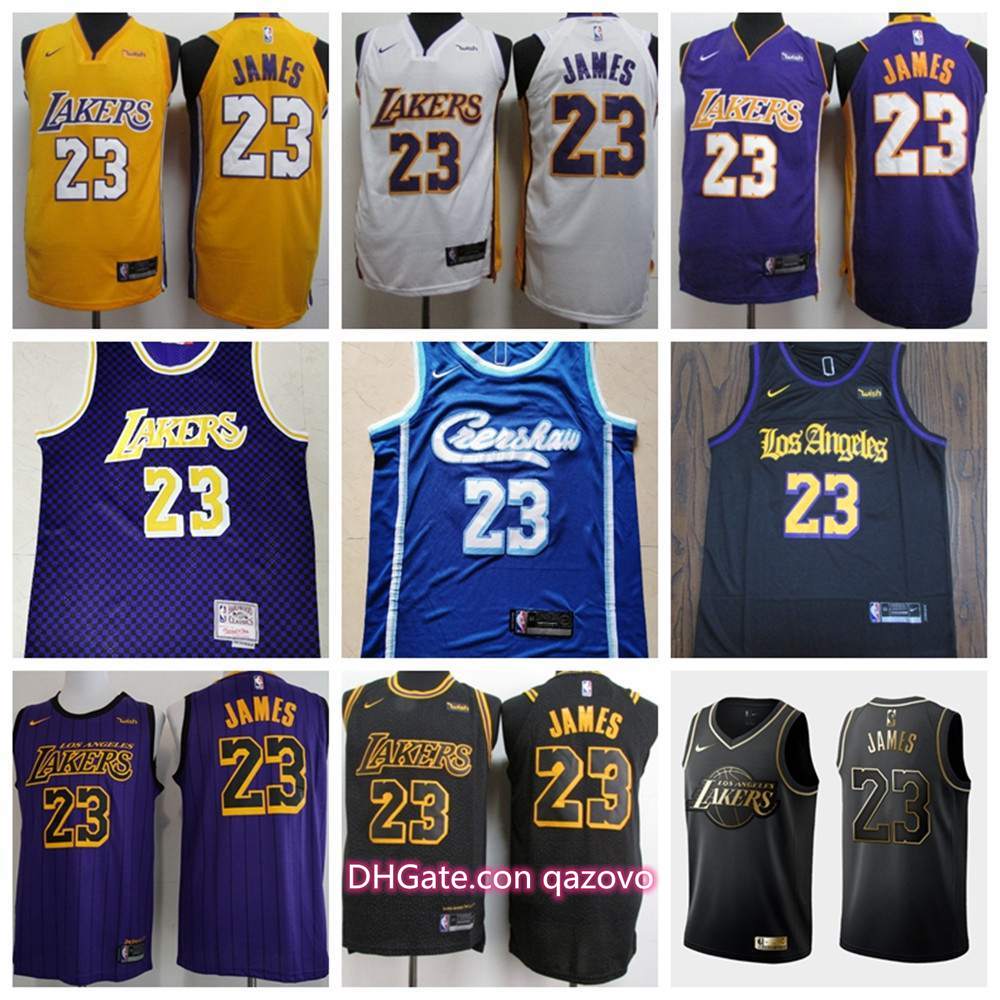 

NBA Los Angeles Lakers 23 LeBron James New Retro Edition Blue White Yellow Black Jersey