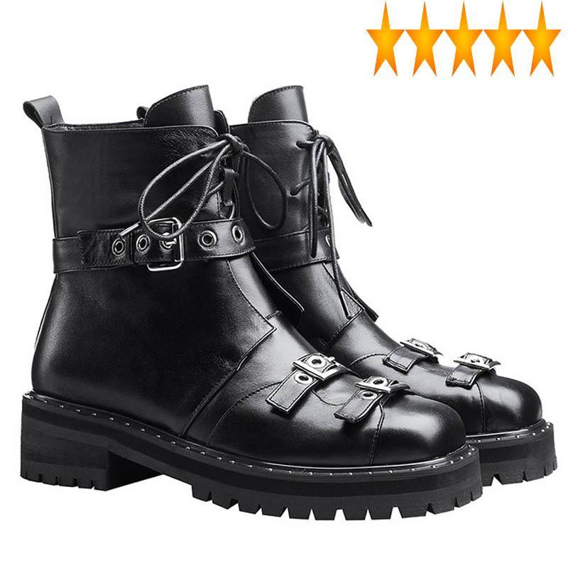 

Women England Style Motorcycle Hip Hop Black Ankle Shoes Autumn Winter Belt Buckle Punk Boots Zapatos De Mujer