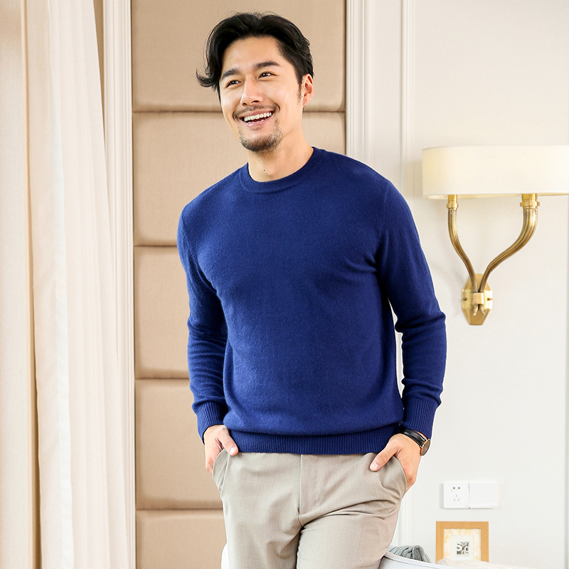 

2021 New Men Sweater and Jumper 100% Goat Cashmere Knitwear Winter Fashion Oneck Pullover Male High Quality Pure Pashmina Knit Sweaters Otmu, As picture
