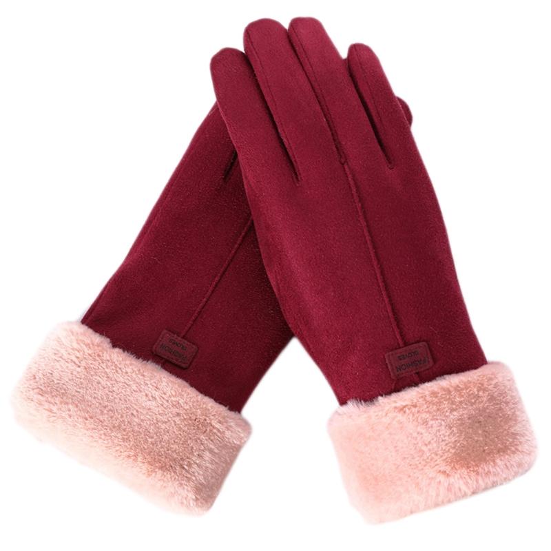 

Five Fingers Gloves Women Winter Touch Screen Thermal Plush Lined Windproof Driving Mittens