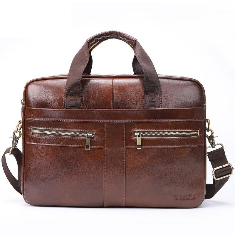 

New Luxury 100% Cow Genuine Leather Business Men's Briefcase Male Shoulder Bag Men's Messenger Bag Tote Computer Laptop1, Brown