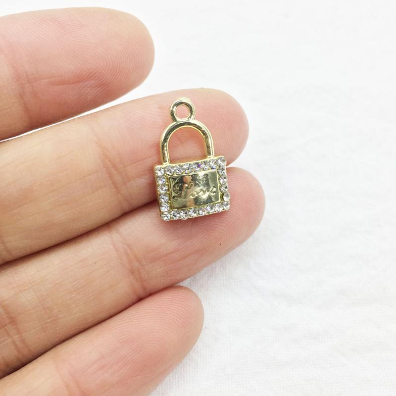 

Eruifa 6pcs 15*10mm Lock With Love Rhinestone Coin Zinc Alloy necklace,earring bracelet jewelry DIY handmade 2 colors