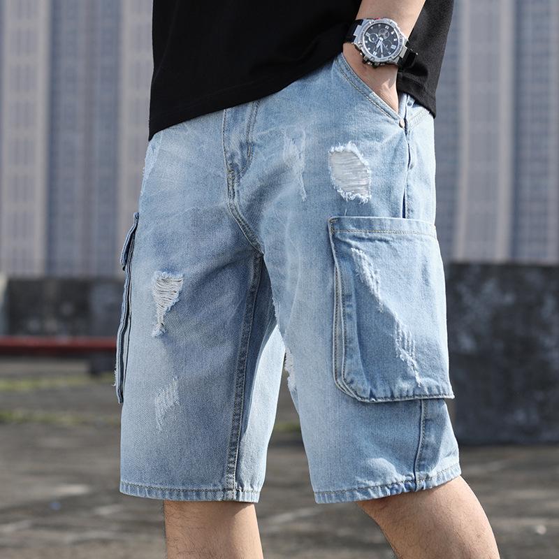

Spring Summer New Tooling Denim Shorts Men National Tide Loose Hip-Hop European American Harem Thin Street Handsome Clothing, 706 light blue