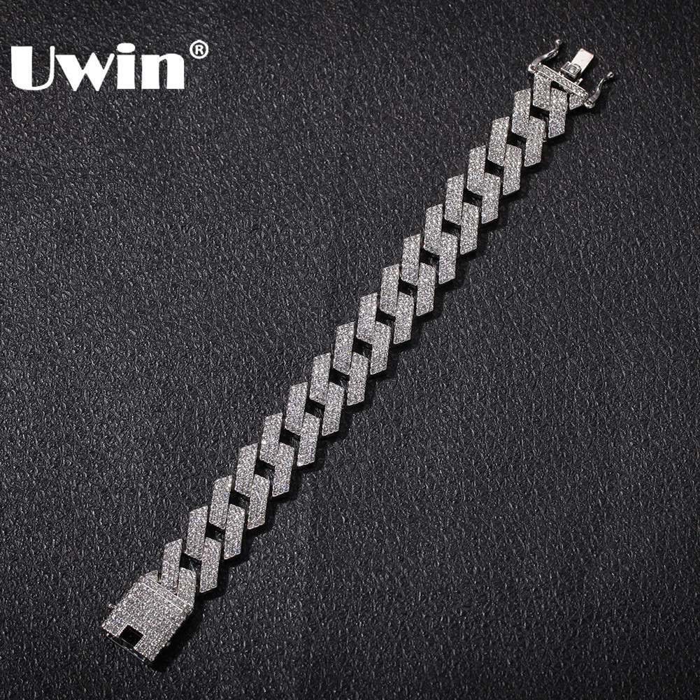 

UWIN 20mm Miami Prong Cuban Link Bracelet 3 Row Full Iced Out Rhinestones 7inch 8inch Bracelet Mens Hiphop Jewelry J1211