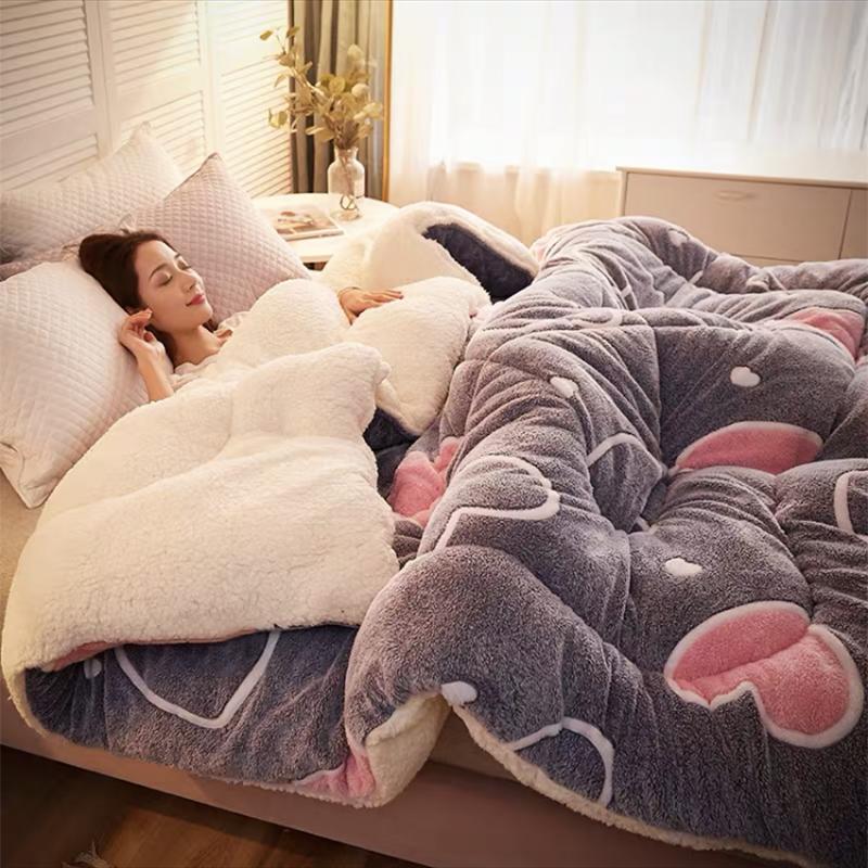 

Super warm Lamb wool quilt winter thickened comforter warmth cotton double-sided velvet soft  queen full size blanket, Color-1