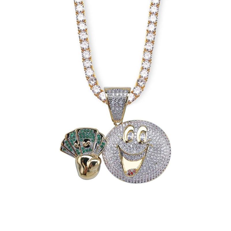 

Hip hop Jewelry Pendant Necklace Happy face counting Money Dollar Cash Iced Out Bling Cubic Zirconia Mens Gifts Tennis Chain CZ