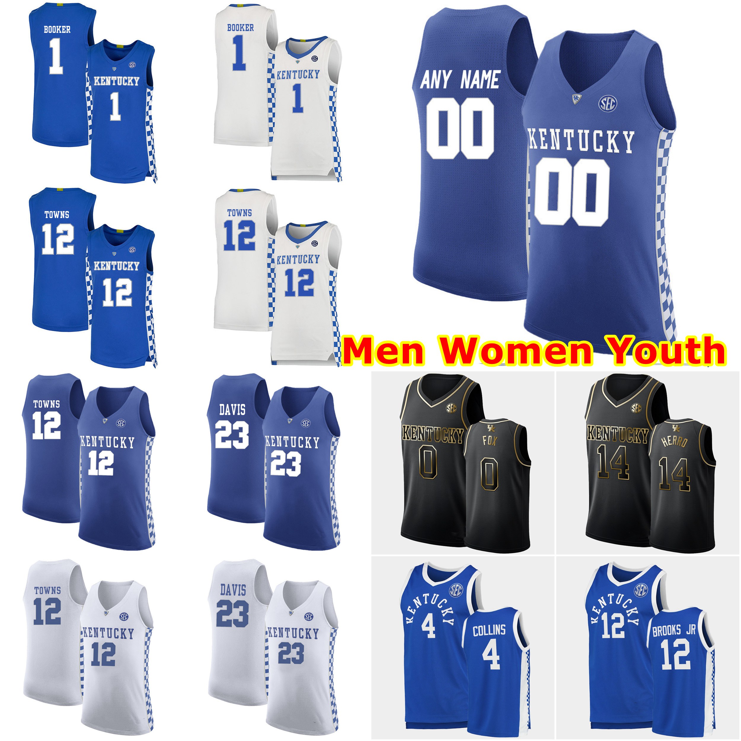 

NCAA Kentucky Wildcats College Basketball Jerseys Malik Monk De'Aaron Fox Tyrese Maxey Rajon Rondo Tyler Herro Edrice Adebayo Oscar Tsh, Black