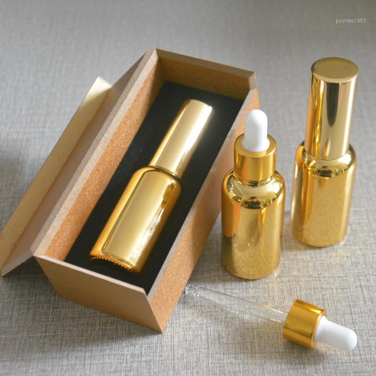 

4pcs 30ml High temperature gold plated dropper bottle With wooden box,empty glass essential oil bottle, perfume subpackage jar1