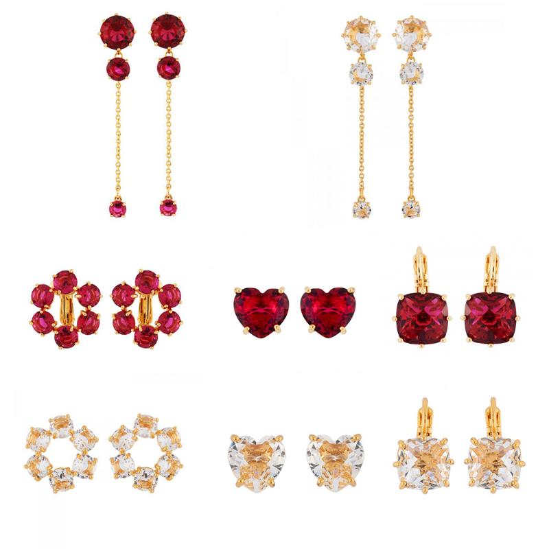 

Red Garnet Transparent Zircon High-Quality Atmospheric Earrings Love Red Shiny Ear Clip Set Crystal Jewelry Woman 2021 Trendy