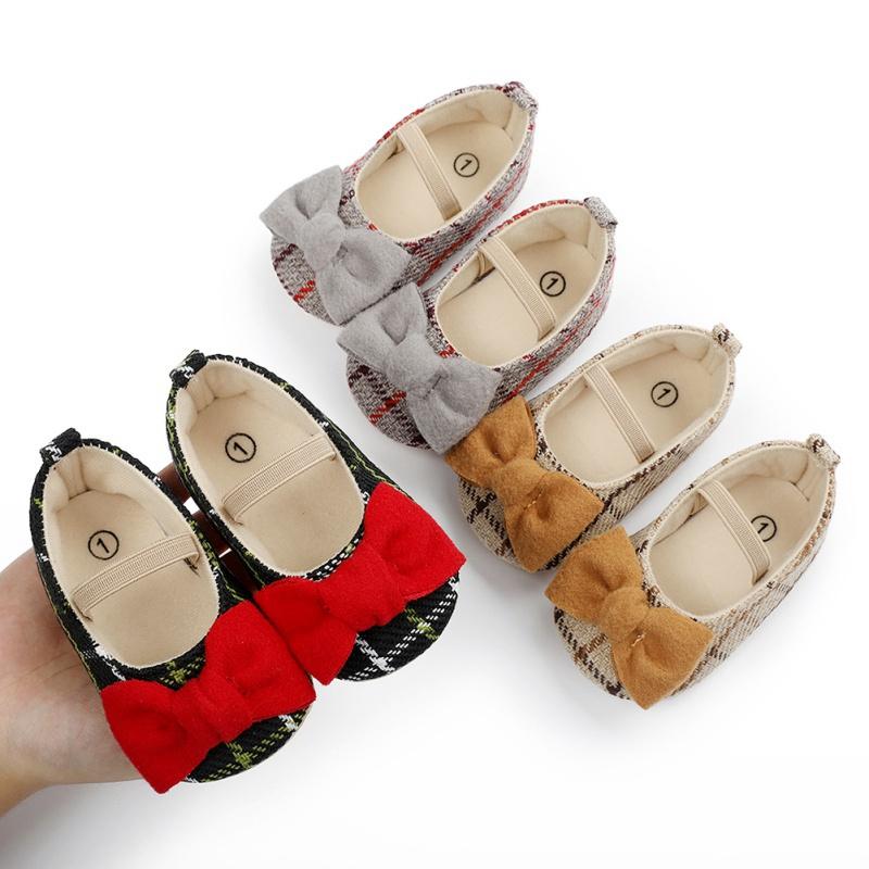 

2021 -18M Baby First Walkers Newborn Infant Plaid Bowknot Princess Shoes Sneaker Infant Baby Girl Sole Soft Crib Hot