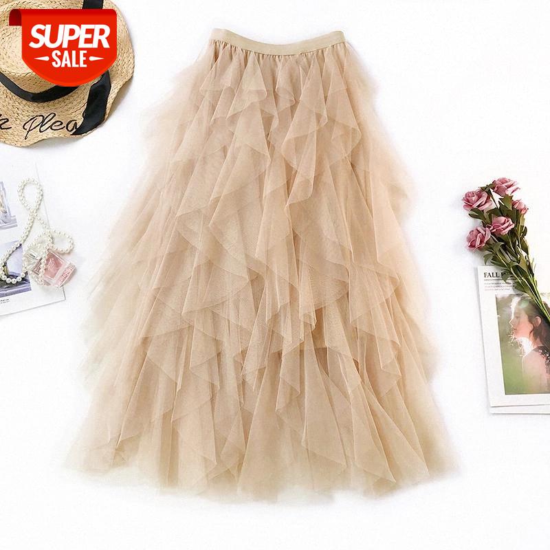 

Fashion Tutu Tulle Skirt Women Long Maxi Skirt 2019 Spring Summer Korean Black Pink High Waist Pleated Female #sd0u, White;black