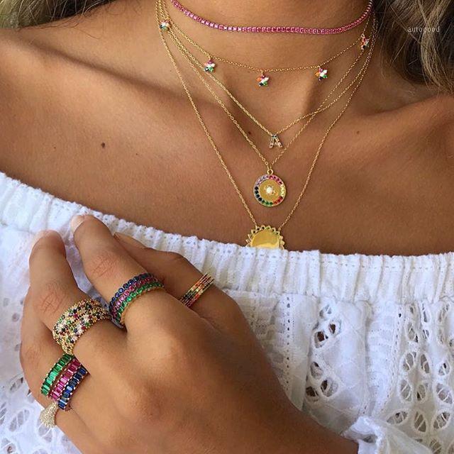 

Chains 2021 Delicate Dantiy Cz Rainbow Flowers Charm Choker Necklace For Women Lady Fashion Cute Charming Wedding Bridal Gift Jewelry1