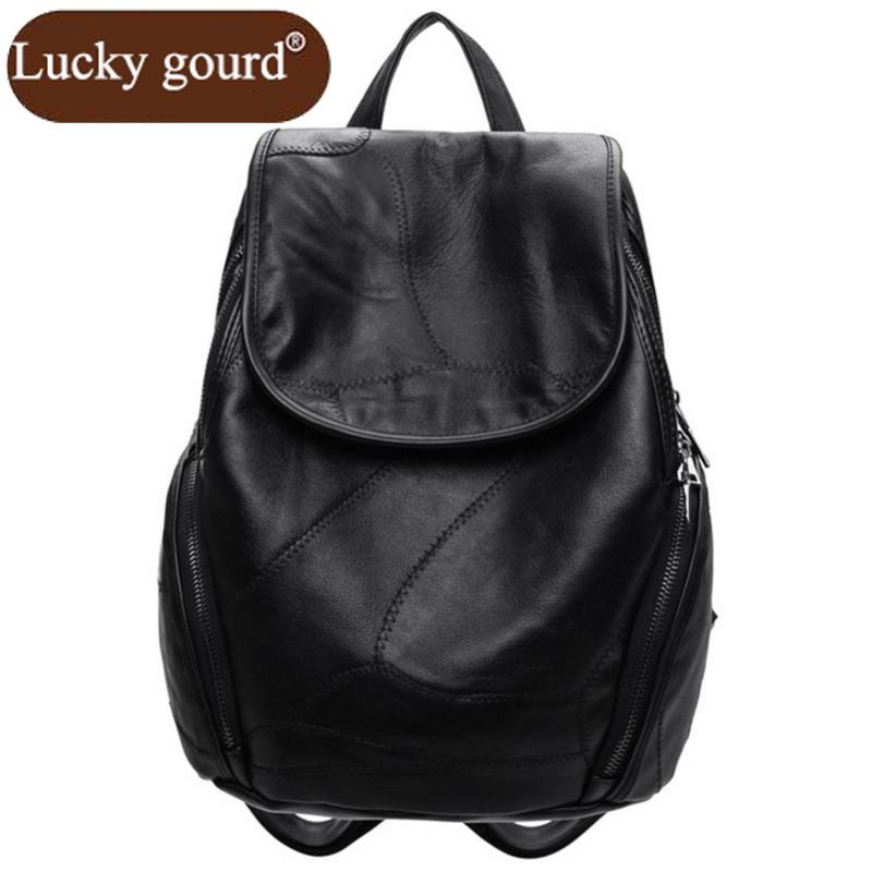 

OURCIAO Hot Sale Fashion Women Backpack High-quality Black Stitching Backpack Casual Travel Bag Leather Bags D757