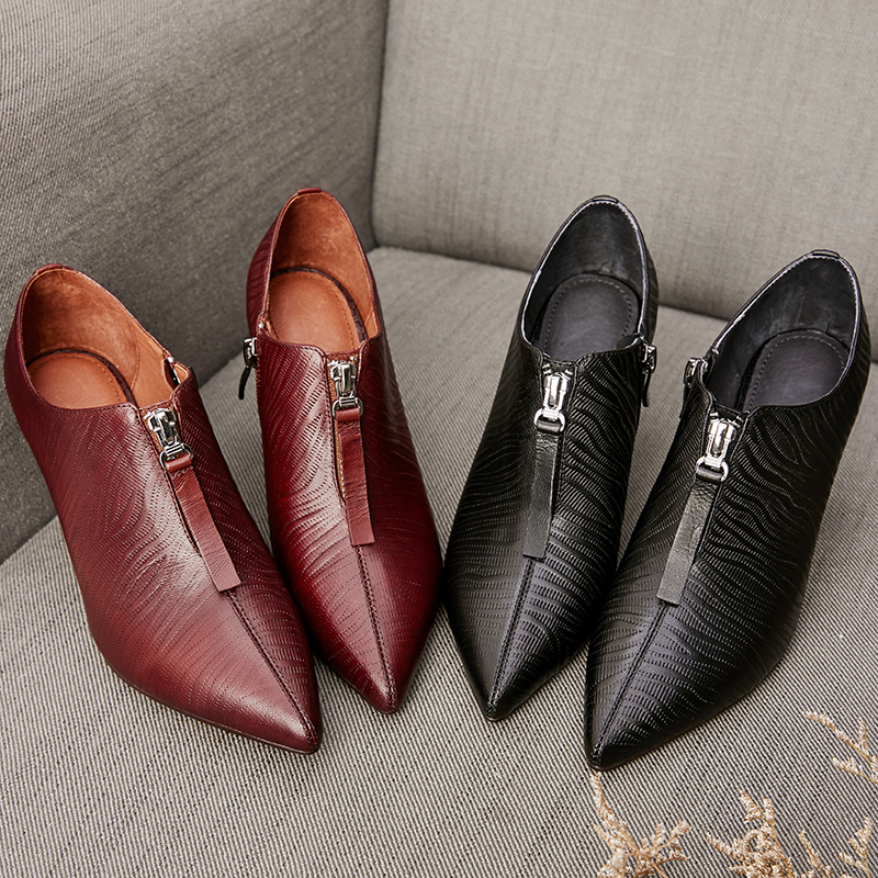 

2021 Woman Genuine Bombs 22-24.5cm Soft Sheepskin Recording Korean Inside Outside Pointed to Women's Shoes Comfort and Leisure 8JPK, Black