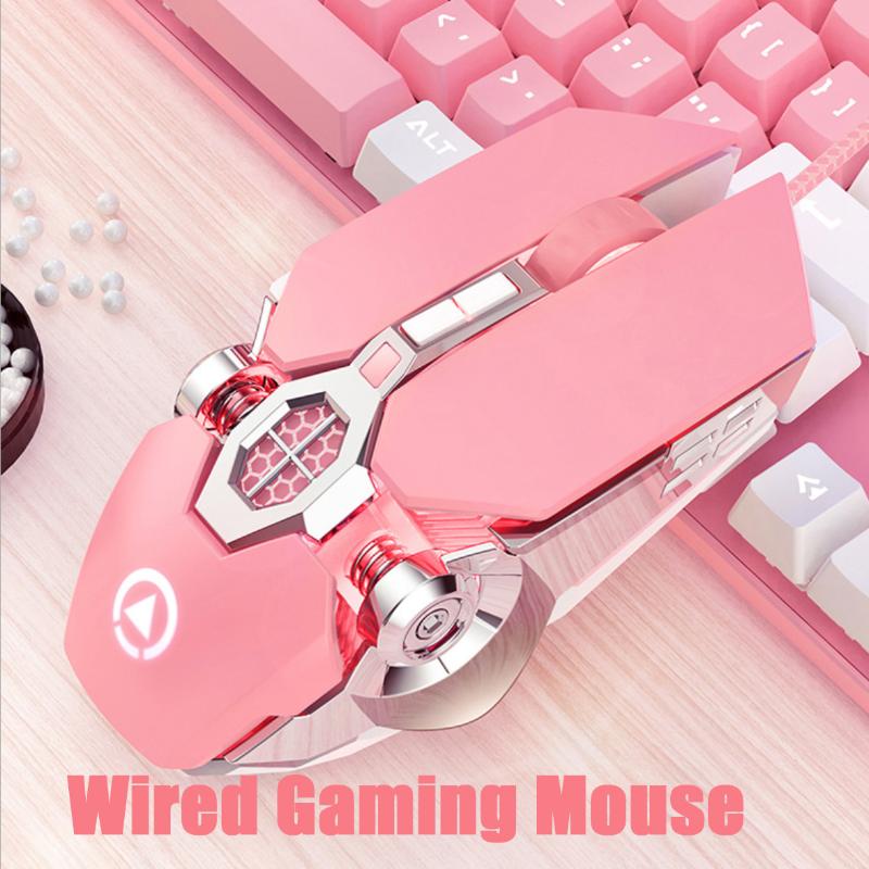 

Pink Mouse USB Wired Gaming Mouse Ergonomic 7 Keys Silent Colorful Backlit for Desktop/Notebook Game Mice for Girl Woman