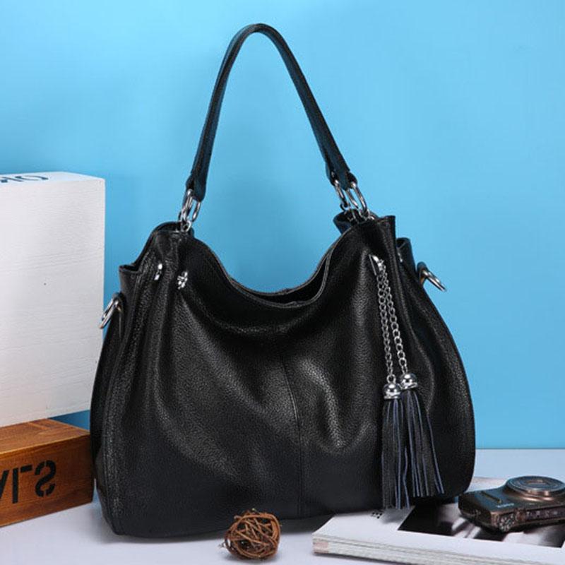 

Women top handbags genuine leather high-quality real leather large messenger bags luxury shoulder bags fashion, Black